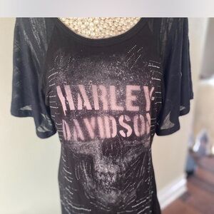 Harley-Davidson Women's Black Tee with Pink Graphics